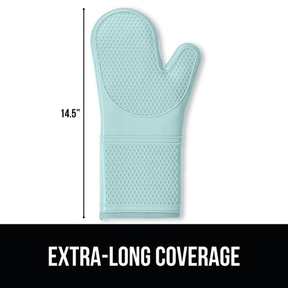 GORILLA GRIP BPA-Free Soft Silicone Oven Mitts and Pot Holders Sets, Heat Resistant Waterproof Cooking Gloves, Thick Cotton Lining, Flexible Gripping for Baking Grilling, Kitchen Trivets, Turquoise