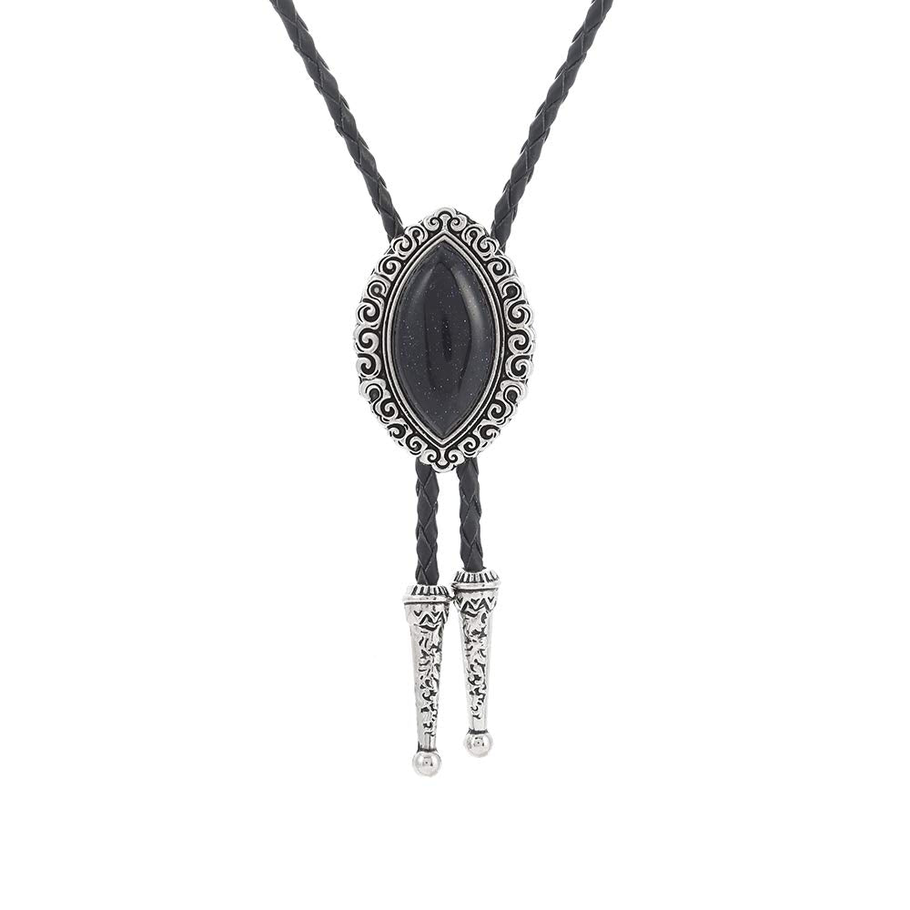 Bjesinmo Leather Bolo Tie with Black Olive Stone Pendant Western Neck Ties for Men Vintage Cowboy Necktie Turquoise American Style Fashion Accessories