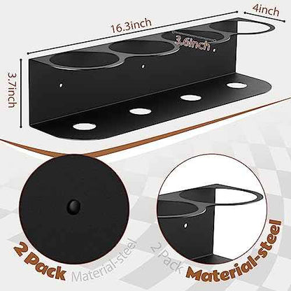 Therwen 2 Pcs 4 Holes All Purpose Steel Spray Bottle Holder Heavy Duty Can Holder Rack Organizer Easy Install Wall Mount Paint Spray Bottle Organizer Storage Rack for Garage Home Workspace(Black)