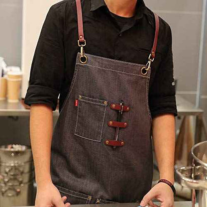 Denim Apron with Pockets for Men Women, Tool Work Apron for Chef Cooking BBQ Garden, Painting Woodworking, Gift for Him and Her