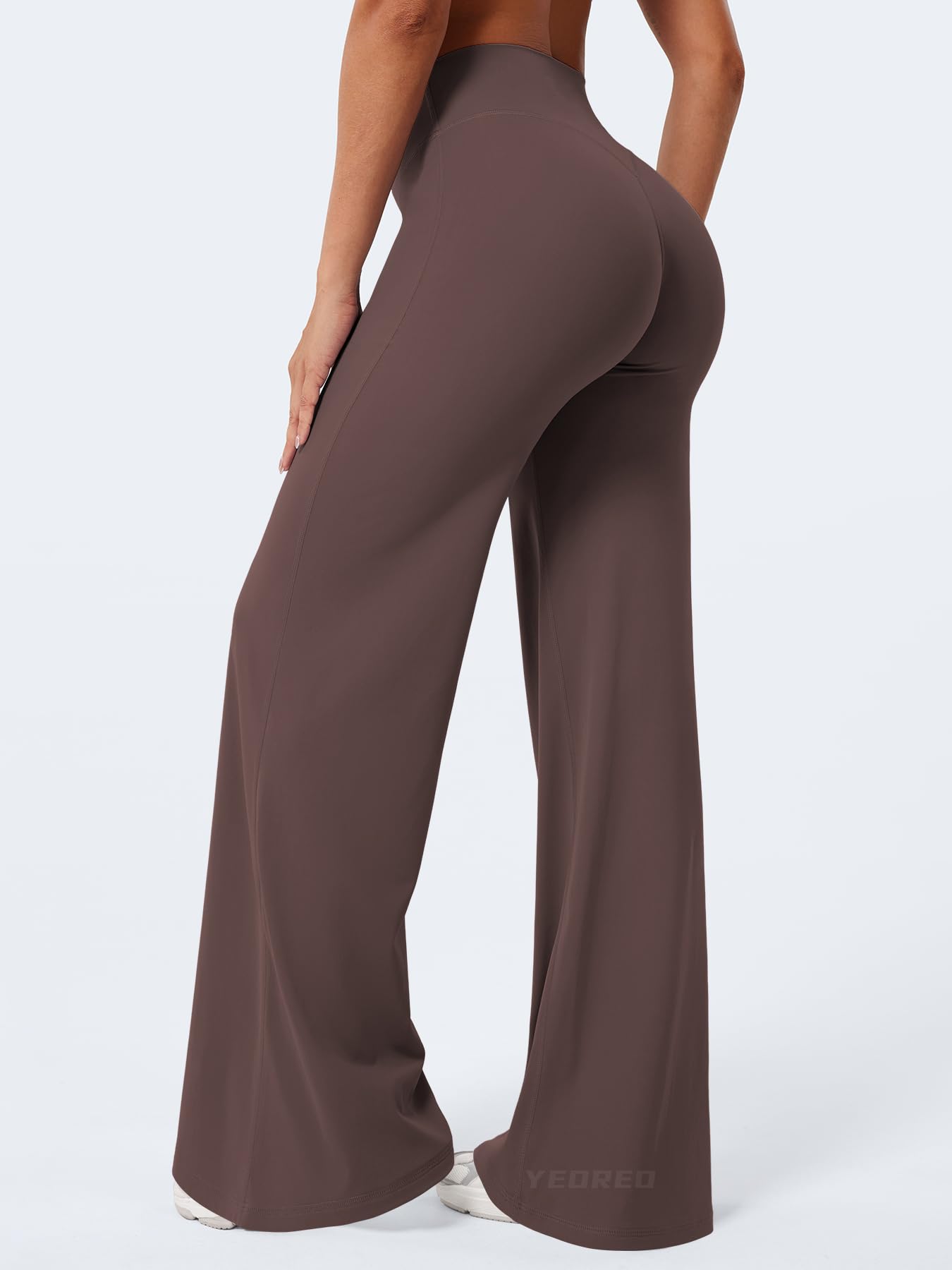YEOREO Workout Leggings Womens No Front Seam Straight Leggings 35" High Waist Buttery Eddiy Gym Yoga Pants Plum Brown XS