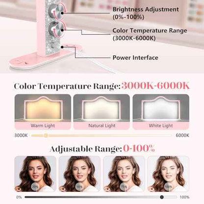 Yokilly Arc Half Moon Light: 34" Shadow-Free Half Moon Light for Desk Salon - Foldable LED Desk Lamp with Stepless Brightness for Manicurist (Pink)