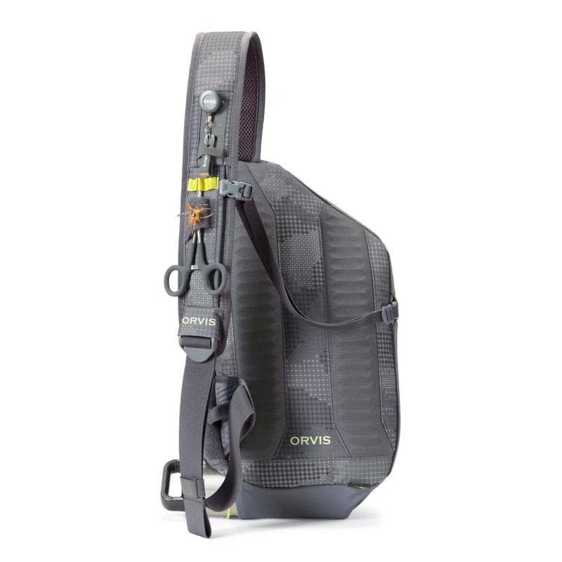 Orvis Fly Fishing Sling Pack - 100% Recycled CORDURA with 11L Storage, Tippet Whippet, Water Bottle Pocket & Left-Shoulder Design, Steel Camo - OS