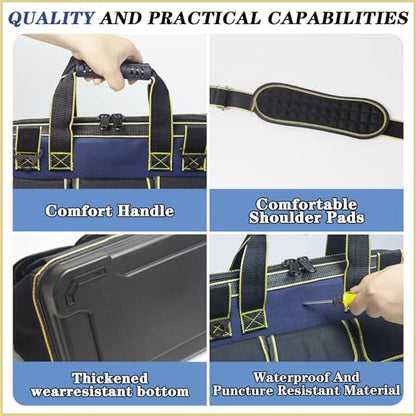 20 Inch Heavy duty tool bag, multifunctional tool bag organizer, waterproof and wear-resistant base with large double zipper and adjustable shoulder strap, gift for Father's Day and Men,blue