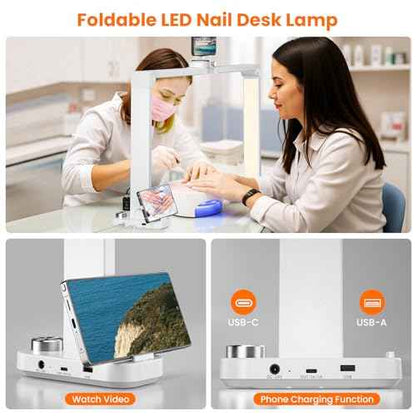 Nail Light for Desk,34 Inch 48W Half Moon Light-Adjustable 3000K-6000K Color Temp, 0-100% Brightness,Nails lamp with Phone Stand,for Nails Art,Tattoo,Eyebrow,Beauty,Reading,Salon