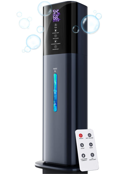Humidifiers for Bedroom, 2.11Gal 8L Quiet Humidifiers for Large Room with Timer, 360°Nozzle, 3 Speed Ultrasonic Cool Mist Humidifier with Humidistat for Baby Home Adults Plants