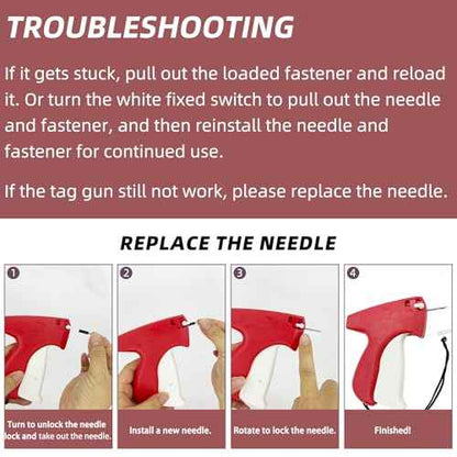 1606pcs Tagging Gun Kit, Tagging Gun for Clothing, Standard Retail Price Tag Attacher Gun Kit for Clothes Labeler with 6 Steel Needles and 1600 1-in Barbs Fasteners (Not Stitch Gun)