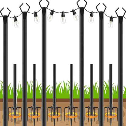 6 Pack 10Ft String Light Poles,Outside String Lights,Outdoor Light Poles with Fork,Metal Poles Stand for Patio,Backyard,Deck