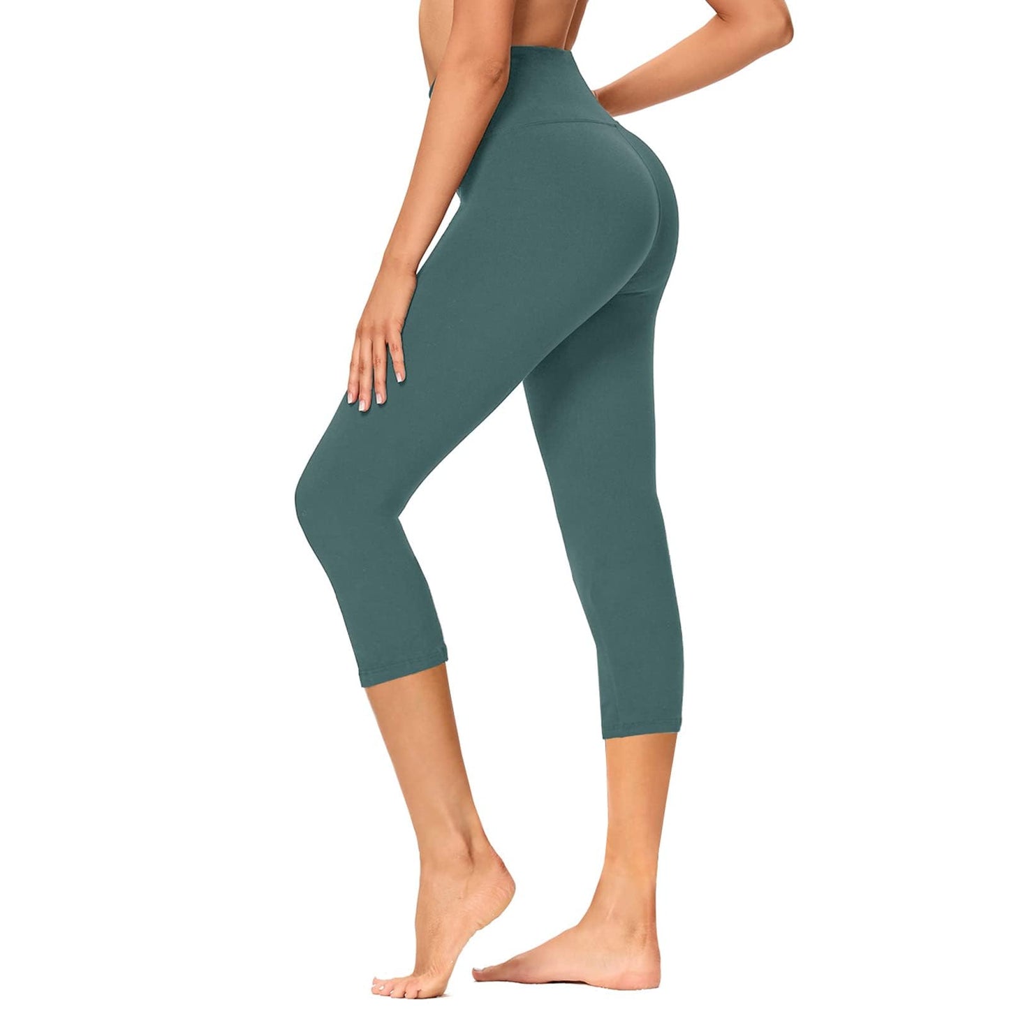 GAYHAY High Waisted Capri Leggings for Women - Soft Slim Yoga Pants for Running Cycling Workout Dark Green