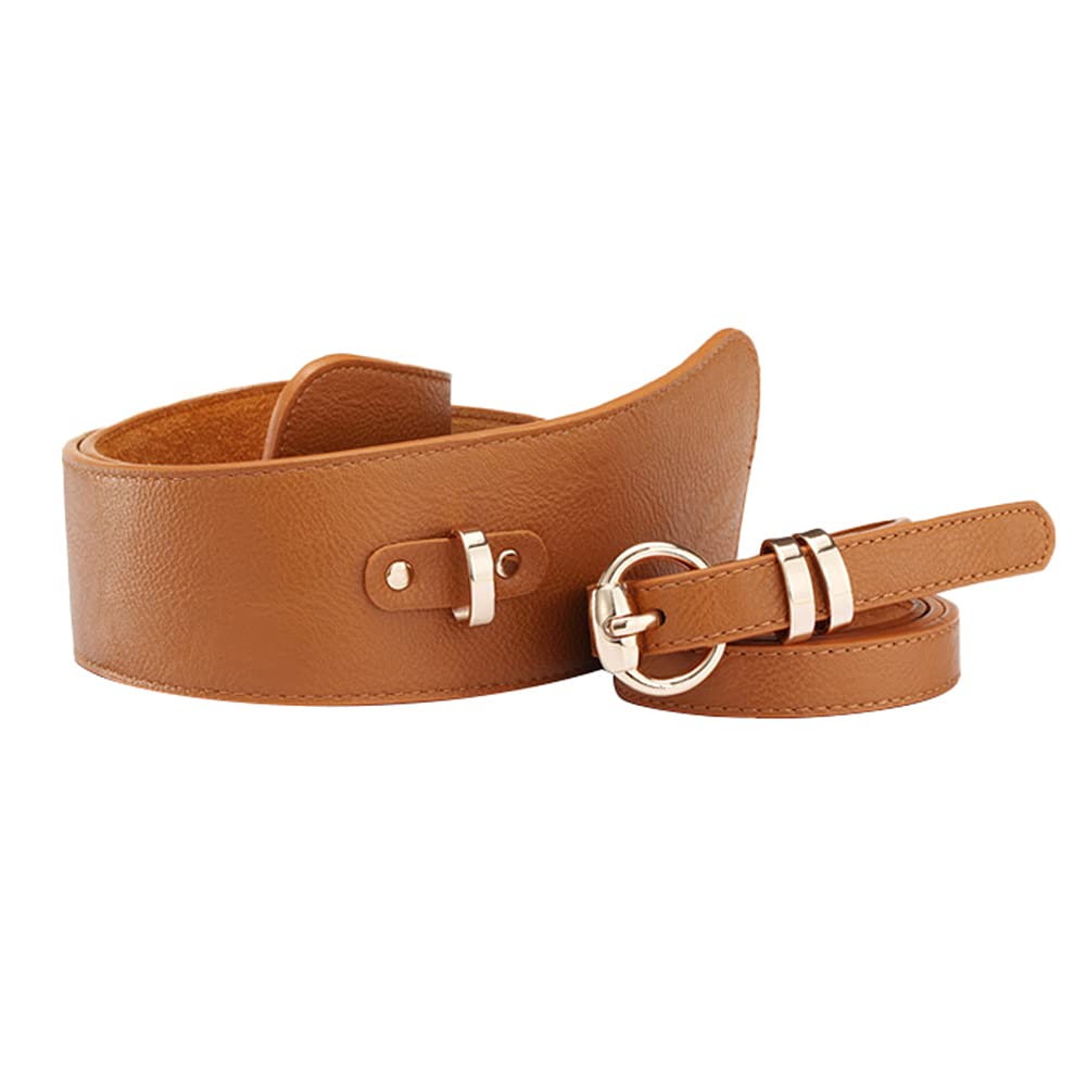 ICSTH Womens Obi Belt Vintage Leather Elastic Waist Belt Fashion Wide Belts (BK)