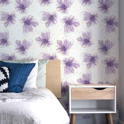 Floral Wallpaper Peel and Stick Boho Contact Paper Self Adhesive Removable Renter Friendly Purple Flower Wallpaper 17.7"x78"