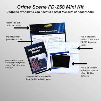 Crime Scene FD-258 Fingerprint Kit: Five Cards, Ink and Directions for use (Full)
