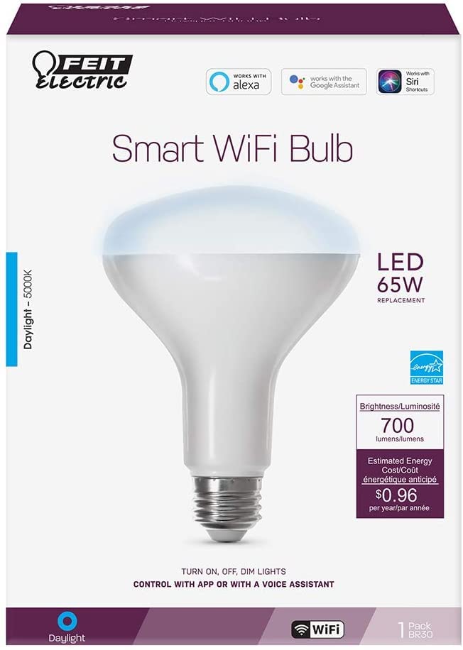 Feit Electric BR30 Smart Flood Light Bulb,2.4GHz WiFi Color Changing and Dimmable, No Hub, Works with Alexa or Google Assistant, BR30/RGBW/CA/AG, 65W, Multi-Color (RGBW), 1 Count (Pack of 1)