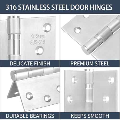 3 Pack Full 316 Stainless Steel Door Hinges 4x4 Inch Heavy Duty Marine-Grade Rust Proof Ball-Bearing Hinges for Interior & Exterior Outswing Doors, Gates, High-Salt Environments