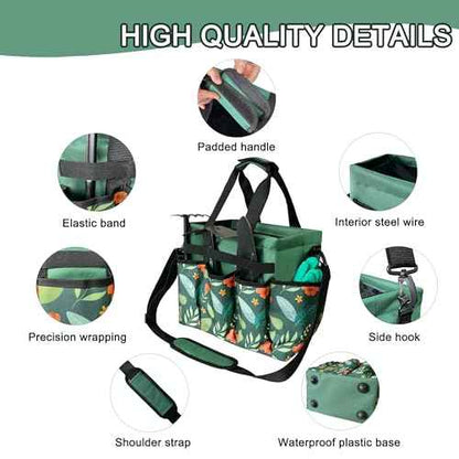Standable Garden Tool Bag, Oxford Garden Tote Storage Bag, Portable Garden Tool Organizer Bag with Adjustable Shoulder Strap