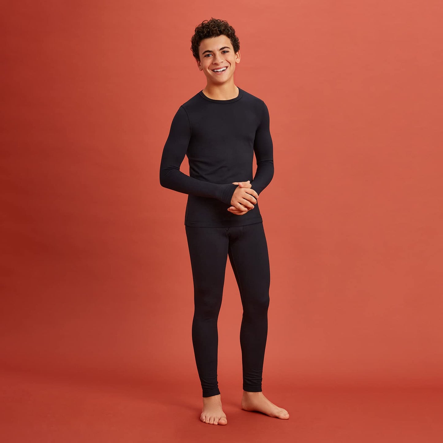 Cuddl Duds Boys Heavyweight Fleece Lined 2 Piece Thermal Underwear Set – Long Sleeve Shirt & Leggings Base Layer for Cold Weather – Winter Clothing Long Johns Lounge Sets for Kids, Navy, M