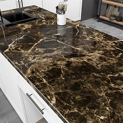 AbaBoorty Brown Marble Contact Paper Kitchen Countertop Contact Paper for Dinner Table Marble Paper Peel and Stick Wallpaper Removable Self Adhesive Wallpaper for Vanity Counter Top Desk 15.8"x78.8"