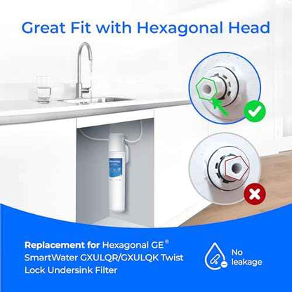 Waterdrop FQK1R, GXULQR Under Sink Replacement Filter, NSF/ANSI 42 372 Certified, Replacement for Hexagonal Head GE SmartWater GXULQR, GXULQK and GXK140TNN, 2K Gallons, 2 Filters