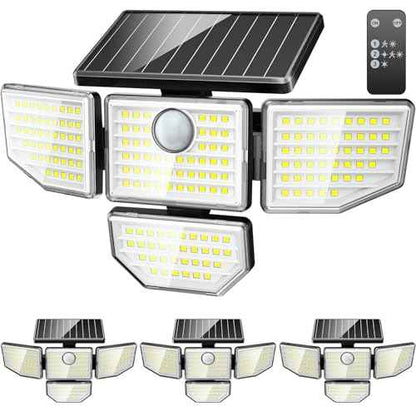 3000LM Outdoor Solar Light - Upgrade 4 Heads 188 LED Solar Motion Sensor Outdoor Lights, IP65 Waterproof Powered Light for Home Darkroom Backyard, 4 Pack