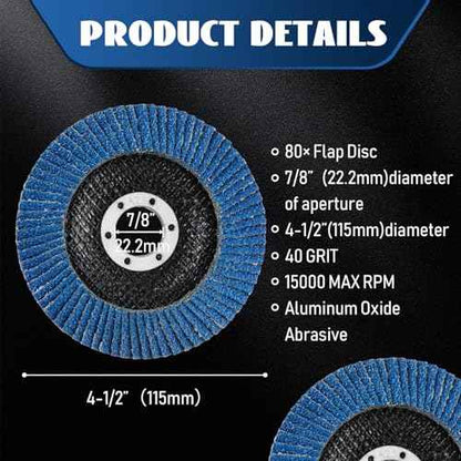 80 Pack Flap Discs 4 1/2 Inch for Angle Grinder 4.5 x 7/8 Inch Aluminum Oxide Sanding Grinding Wheels 40 60 Grit Grinding Discs Abrasives Flapper Wheel for Wood Metal Sanding (Blue,40 Grit)
