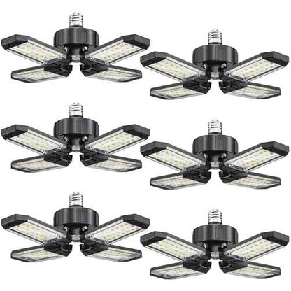 LED Garage Lights 6 Pack - 120W Garage Lights Ceiling LED 12000LM with 4+1 Adjustable Panels, Shop Lighting 6500K Screw in E26 E27 Socket, for Workshop Shop Barn Basement Bay