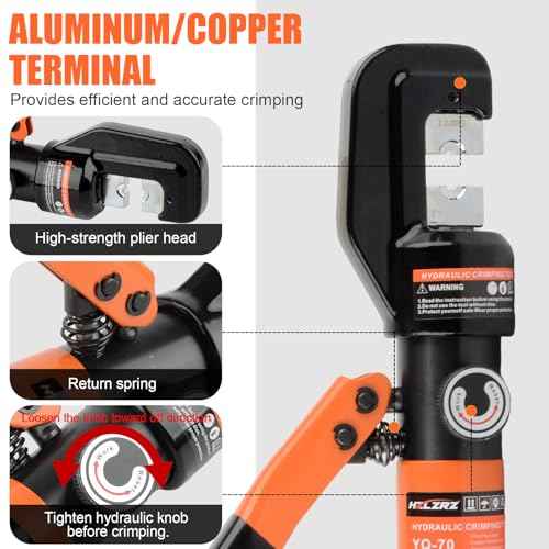 HZLZRZ Hydraulic Crimping Tool and Battery Cable Crimper Tool, Rope Cutter, Wire Crimping Tool Range 12AWG-2/0AWG, 9 Pairs Of Dies For Electrical Terminal Cable Tool Kit (YQK/70)