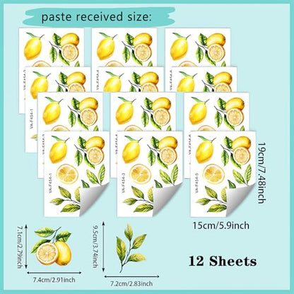12 Sheets Lemons Wall Stickers, sacinora Lemon DIY Fruit Wall Decals Removable Vinyl Peel and Stick for Kitchen Dining Restaurant Bar Furniture Refrigerator Art Home Decorations