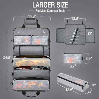 Tool Bag Roll Up Tool Organizer Bag Roll Up Tool Bag Organizer Tool Roll Bag with Small Detachable Tool Bags and Wrench Roll Up Pouch, Gifts for Men, Mechanic, Electrician, Grey