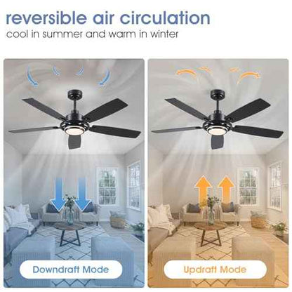 54" Black Ceiling Fans with Lights and Remote,Modern Led Ceiling Fans with Quiet DC Motor, Dimmable 6 Speeds Reversible for Living Room Patio Kitchen