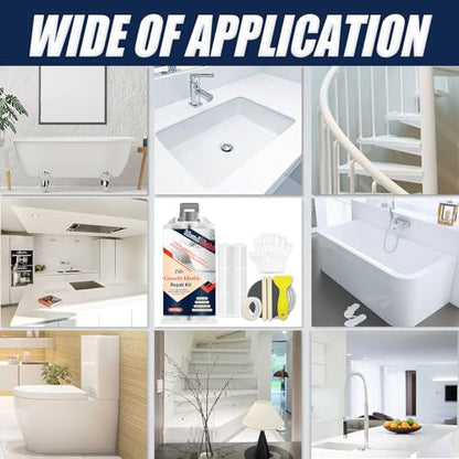 Porcelain & Fiberglass Repair Kit - Tub, Tile, Shower, Bathtub Repair Kit for Ceramic, Marble, Quartz, Granite - Waterproof & Leak-Proof Fix Cracks, Holes, Scratches, Dents (White)