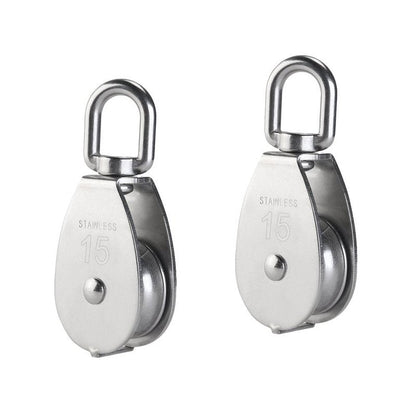 YAMASO,2Pcs 304 Stainless Steel M15 Silver Single Pulley Block Wire Rope Hanging Wire Towing Wheel