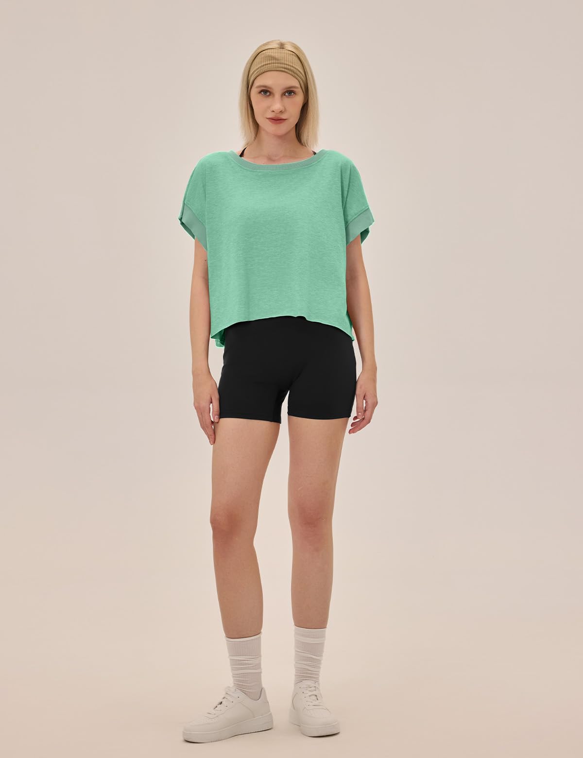UNIANKIYA Open Back Workout Tops for Women Loose Fit Athletic Crop Tee Short Sleeve Gym Running Yoga Shirt Pea Green