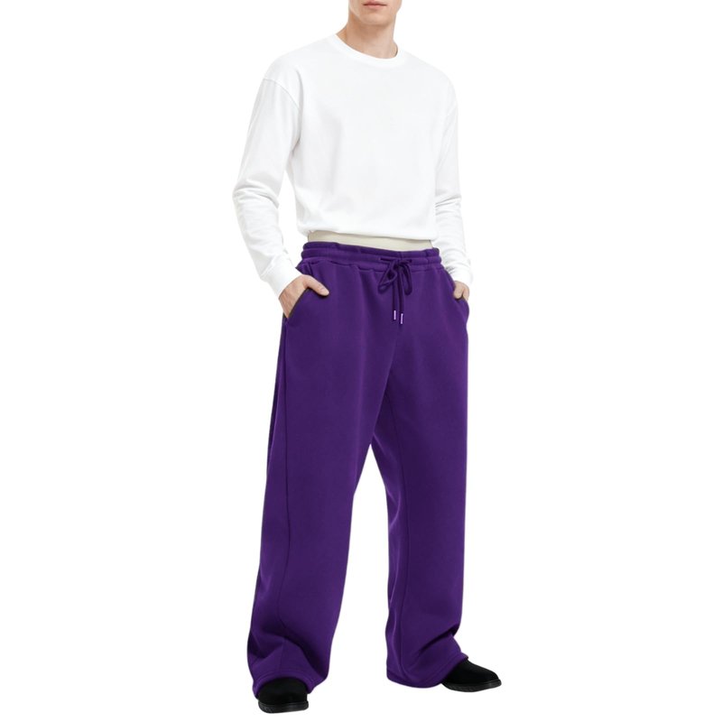 Baggy Sweatpants Men Wide Leg Sweat Pants Mens Clothing Casual Athletic Workout Straight Leg Open Bottom Sweatpants Fleece Lined Jogger with Pockets Fall Winter Clothes Purple