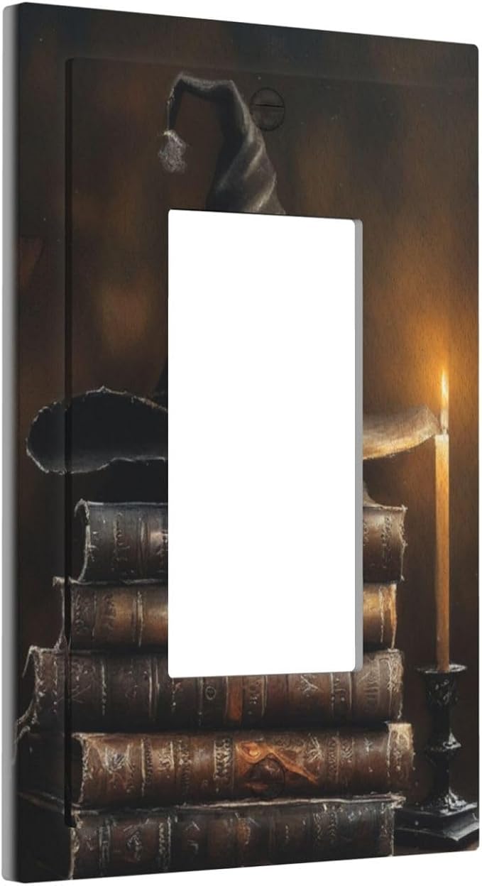 Decorative Art Light Switch Covers Wizard’s Hat & Spellbooks 1 Gang Rocker Outlet Decorative Switch plate Faceplate GFCI Light Switch Covers for Home Decor