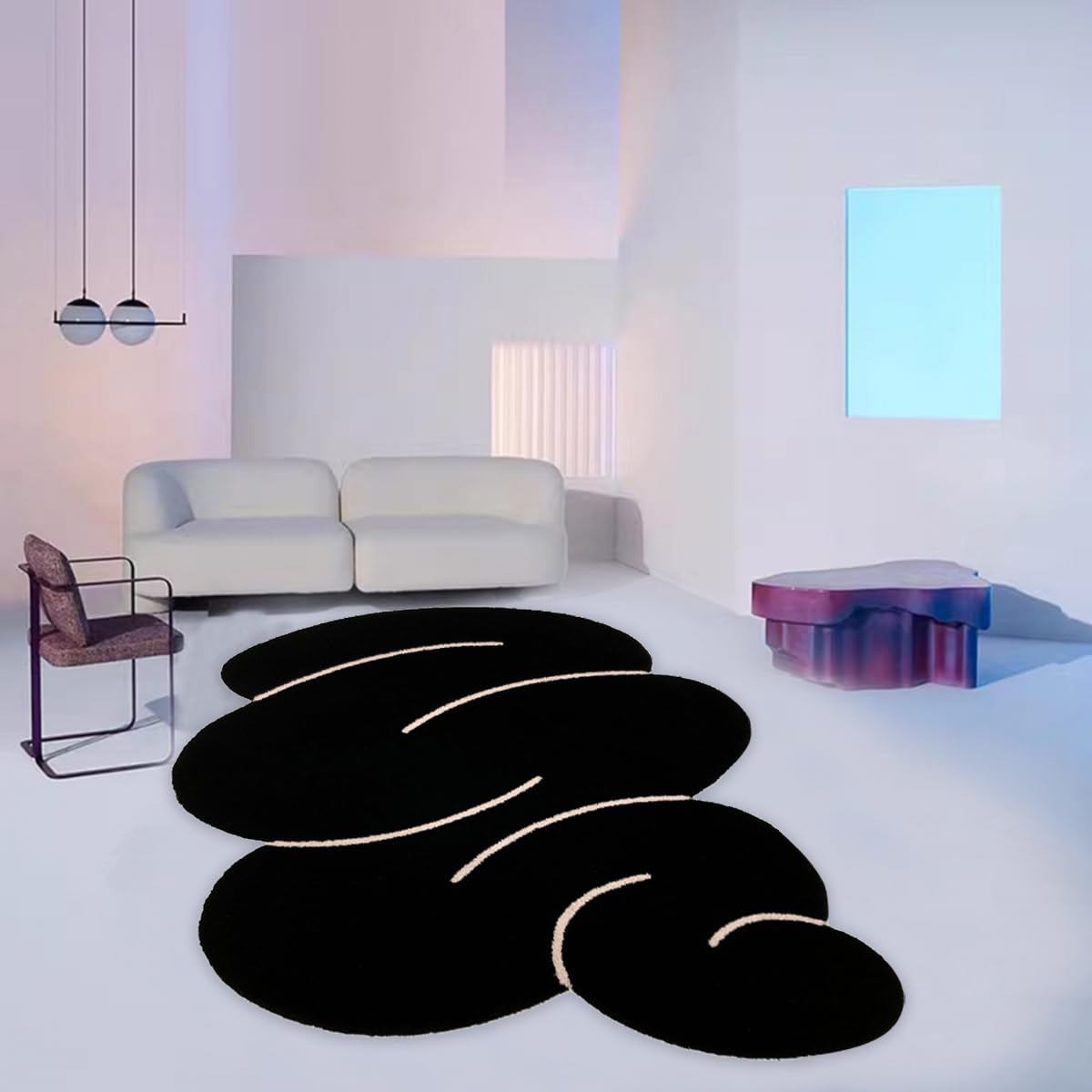 Lxdecao Soft Faux Wool Fluffly Black Rug Irregular Shaped Aesthetic Abstract Modern Area Rug for Livingroom Bedroom Dining Office 4x6 Throw Rugs Washable Cute Bathroom