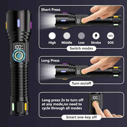 Rechargeable Flashlights High Lumens, 990,00LM LED Super Bright Flash Light, Handheld Tactical Flashlight, Adjustable High Powered Flash Lights, 5-Mode Powerful Linternas for Emergencies Camping
