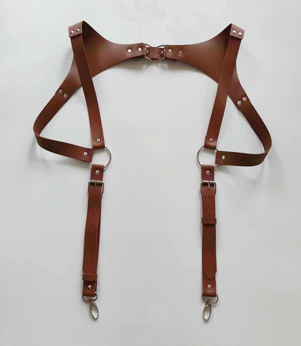 FTmgg@qq Men's Leather Body Chest Harness Suspenders Adjustable Buckle Shoulder Armors Straps Punk Black Belt Club Party Rave Costumes