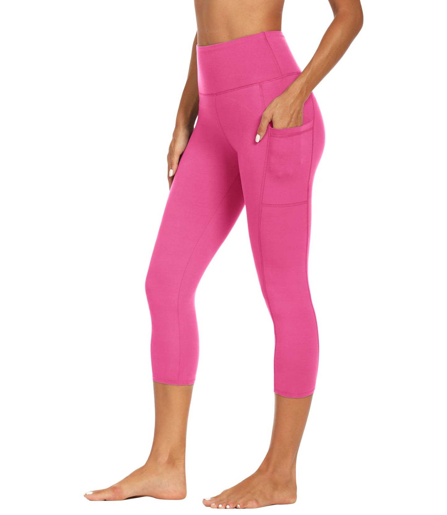GAYHAY Capri Leggings for Women with Pockets - High Waisted Tummy Control Soft Yoga Pants for Workout Running Cycling Pink