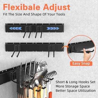 Garage Storage, Ultimate Wall-Mounted Garage Organizer for Men 32Inch, Heavy Duty 330lbs Tool Rack with Adjustable Metal Hooks Yard, Shed & Workshop Storage for Tools, Bikes, Snowboards Gift