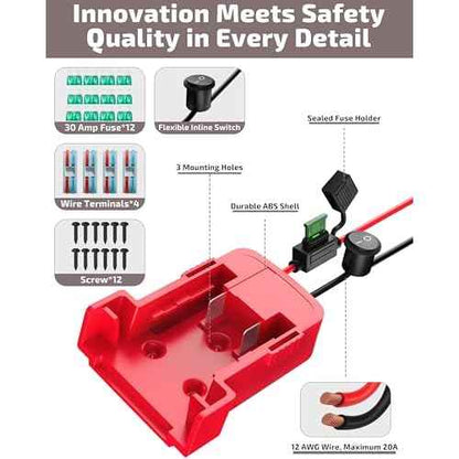 4-Pack 18V for Milwaukee M18 Battery Adapter for Power Wheels Battery Upgrade Conversion Kit with Switch Fuses Wire Connectors 12AWG Wire Power Tool Drill Battery Converter Adapter for DIY RC Car, Etc
