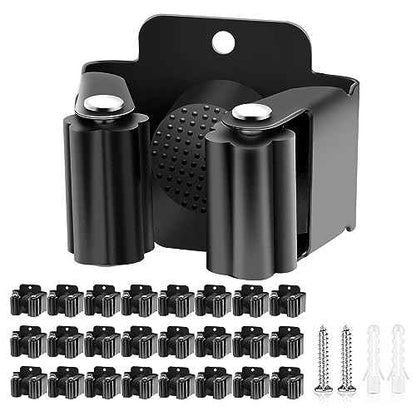 Verdenu 25 Pack Broom Holder Wall Mount, Mop and Broom Holder Wall Mount, Stainless Steel Command Mop Holder with Screws, Garden Tool Storage Organizer for Kitchen, Home, Bathroom, Garage, Black