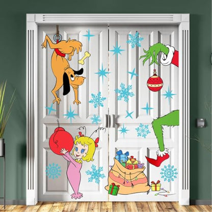 38.97 x 29.92 Inch Cute Christmas Girl Dog Snowflakes Decor Large Xmas Mural Decals for Winter Home Refrigerator Garage Door Wall Window Decoration