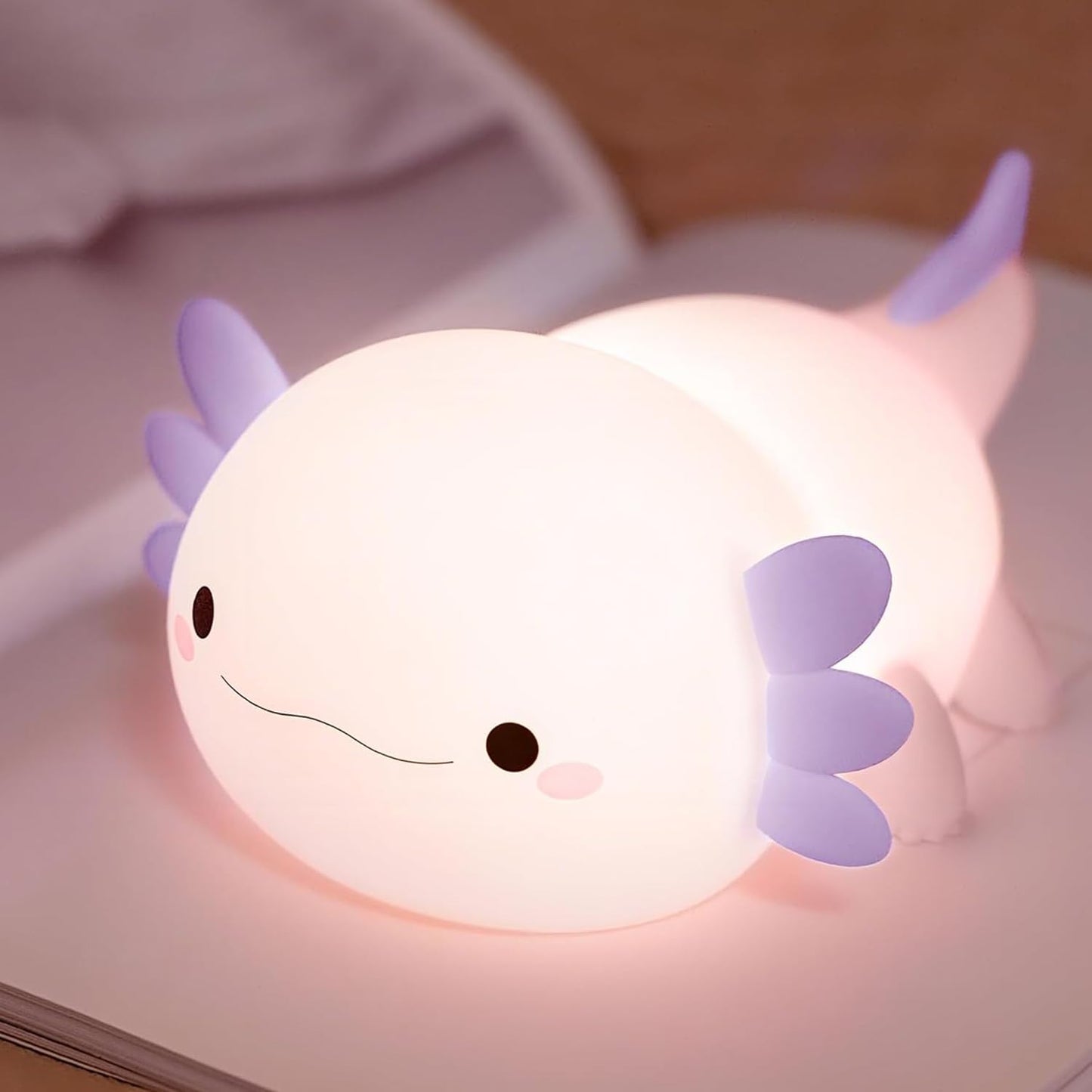 FAMIDUO Axolotl Night Light for Kids,Cute Purple Axolotl Lamp,LED Squishy Nursery Nightlight, Soft Silicone Novelty Animal Bedside Touch Lamp, Room Decor,Axolotl Gifts for Mom Girls Baby Toddler