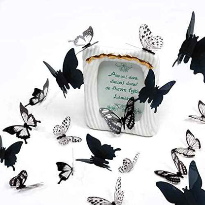 Ewong 3D Butterfly Wall Decor - 66Pcs Black Butterfly Decoration Party Cake Decorations - Removable Waterproof Wall Decal Birthday Home Room Decor Bathroom Bedroom Sticker & Murals