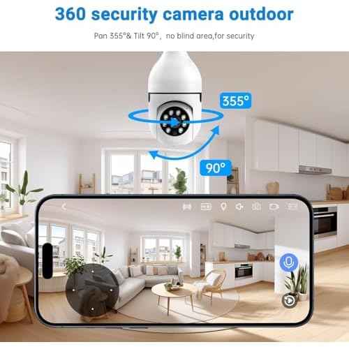 Light Bulb Security Camera, 5G& 2.4GHz WiFi 2K Security Cameras Wireless Outdoor Motion Detection and Alarm,Two-Way Talk,Color Night Vision,Human Detection, Camera Light Bulb Easy to Install