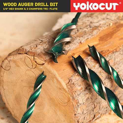 1/2"x 9" Auger Drill Bit for Wood, Hex Shank Tri-Flute Wood Drill Bits, Ship Auger Long Drill Bit for Soft and Hard Wood, Plastic, Drywall, Tree Stump and Composite Materials