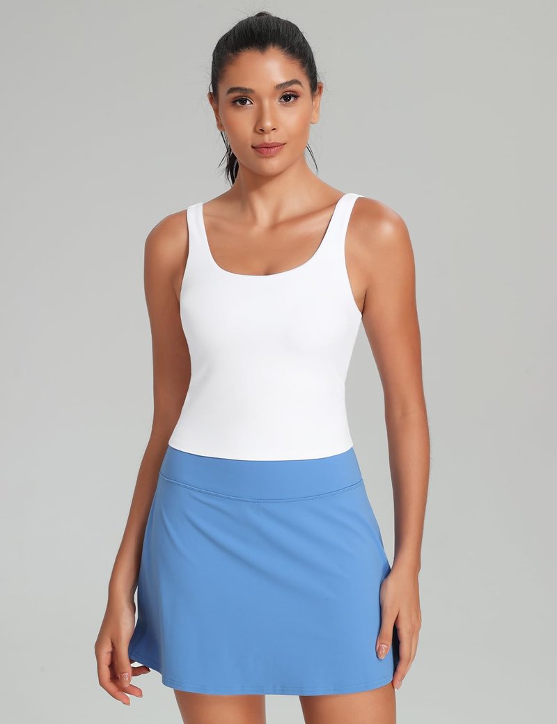 HeyNuts Zeal Bra Womens Scoop Neck Longline Sports Bras, U Back Medium Impact Wirefree Workout Athletic Running Basic Gym Yoga Crop Tank Tops Padded Camisole with Built in Bras White M