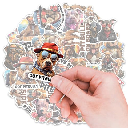 Pitbull Stickers 50 Pieces Vinyl Waterproof Decal for Laptop Water Bottle Phone Car Window Bike Motorcycle Stakeboard Scrapbook Pitbulls Sticker Gifts for Kid Teen Adult