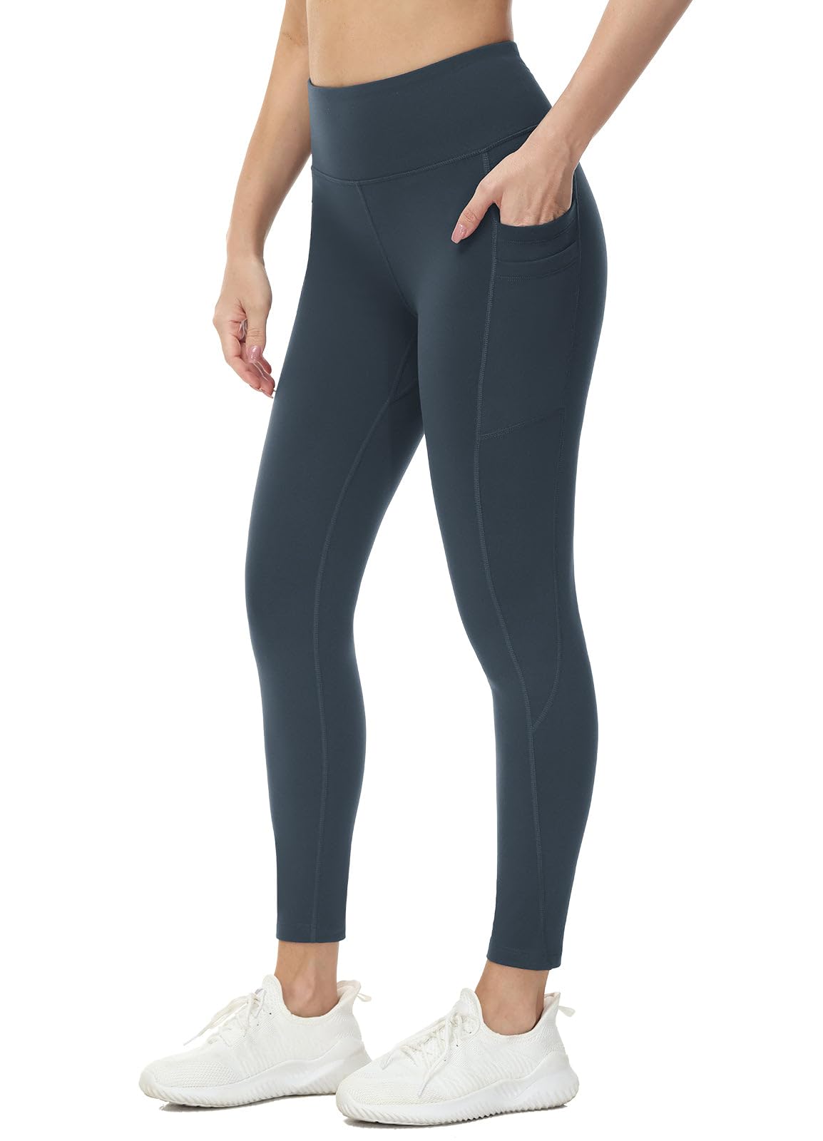 baleaf Fleece Lined Leggings Women Water Resistant 25" Petite Winter Warm Legging Thermal Running Tights Yoga Hiking Pants Grey 2XL