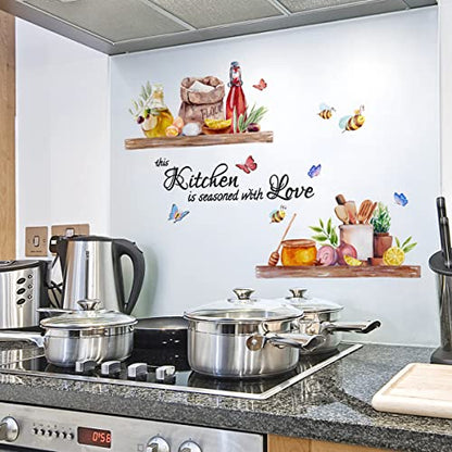 Bee Butterfly Wall Stickers Food Lettering Quotes Sayings Peel and Stick Vinyl Wall Decals for Kitchen Dining Room Restaurant